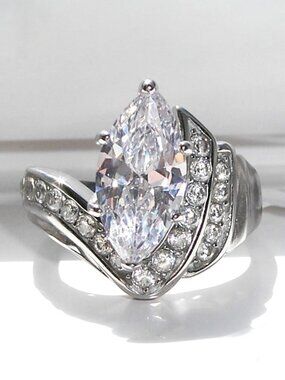 STAINLESS STEEL Large Marquise AAA CZ Ring
